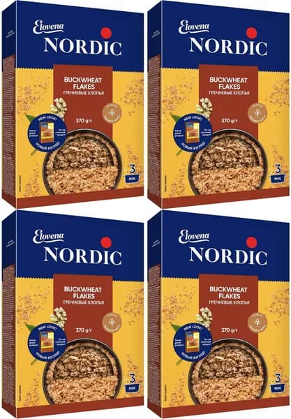 Хлопья Nordic гречневые быстрого приготовления, комплект: 4 упаковки по 550 г