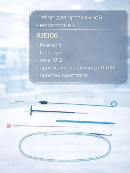 Набор для чрезкожной нефростомии Разм. 6 (Катетер J, игла 18 G, проводник Сельдингера 0,038, простой дилятатор) /RJE106/Колопласт/
