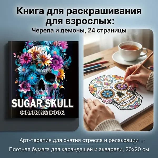 Раскраска для взрослых с рисунками демонического черепа