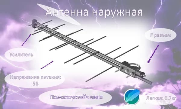 Антенна для цифрового бесплатного ТВ внешняя уличная - надежная с усилителем эфирная для DVB-T2. ЦТВ. Для дачи, дома и офиса