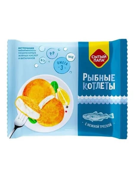 Рыбные котлеты Сытый Папа из тресковых пород в панировке замороженные 300 г