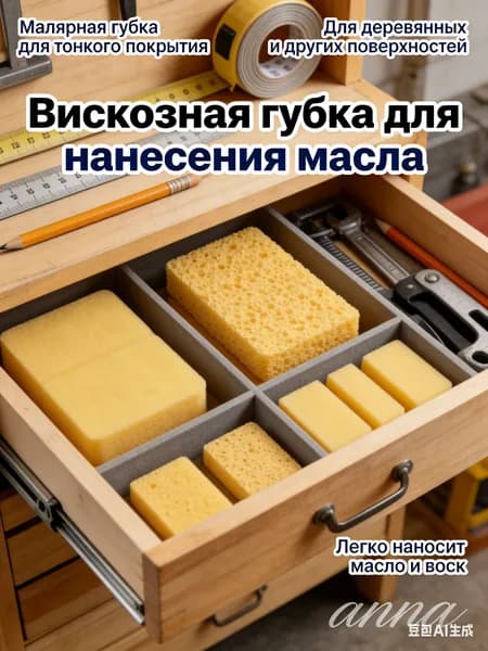 Вискозная губка для нанесения масла и воска, малярная, для деревянных и других поверхностей, 1 шт