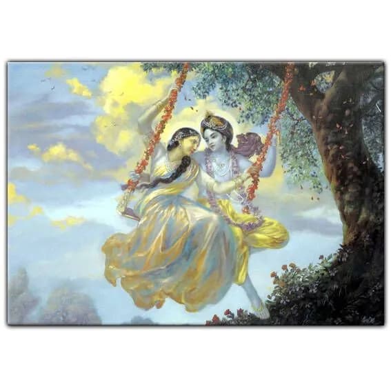 Оберег Магнит на холодильник КРИШНА И РАДХА НА КАЧЕЛЯХ (Винил, 10х6,5 см.), 1 шт.