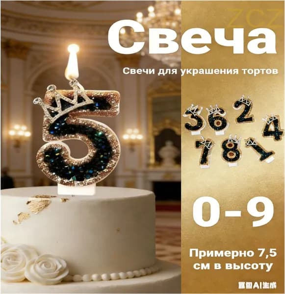 Свечи для торта цифра 5 "0", 7.6 см х 5.6 см, 1 шт