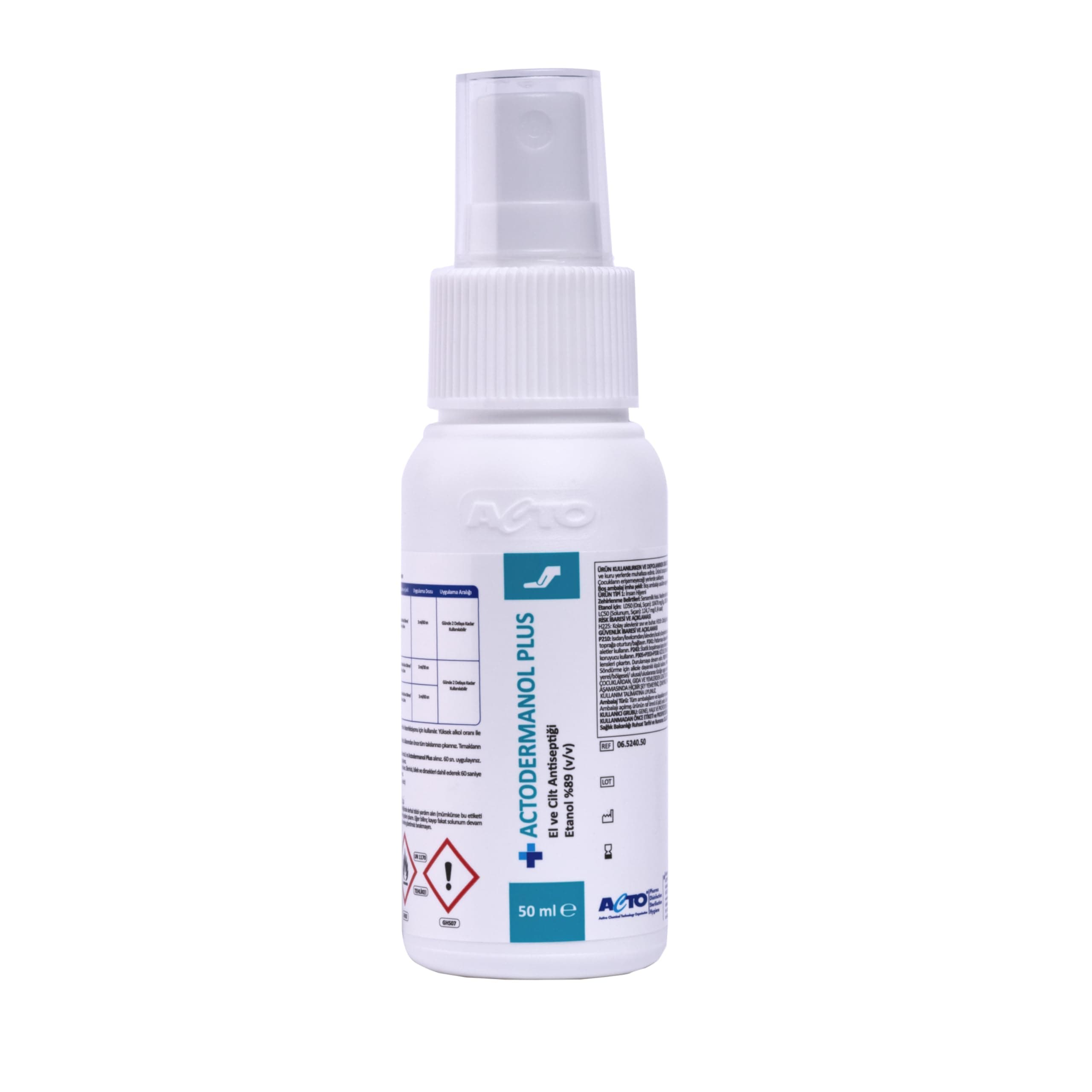 ACTODERMANOL plus 50 мл Антисептик для рук и кожи Быстродействующее, дезинфицирующее средство с 89% этанола (по объему) Эффективная защита от вредных микроорганизмов Безопасная для кожи