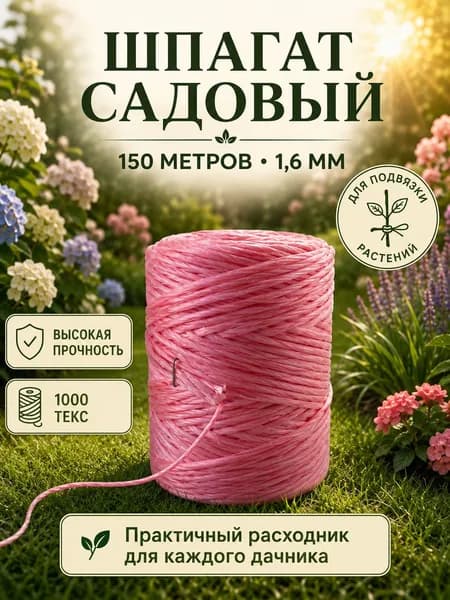 Шпагат полипропиленовый Веревка для подвязки растений Шнур садовый для дома и дачи 1000 ТЕКС цветной 150 м 68215
