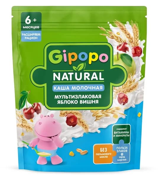 Каша молочная детская Gipopo Мультизлаковая яблоко и вишня, 170г