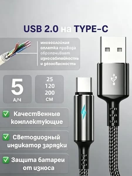 Кабель для мобильных устройств USB Type-C/USB Type-C, 2 м, красный