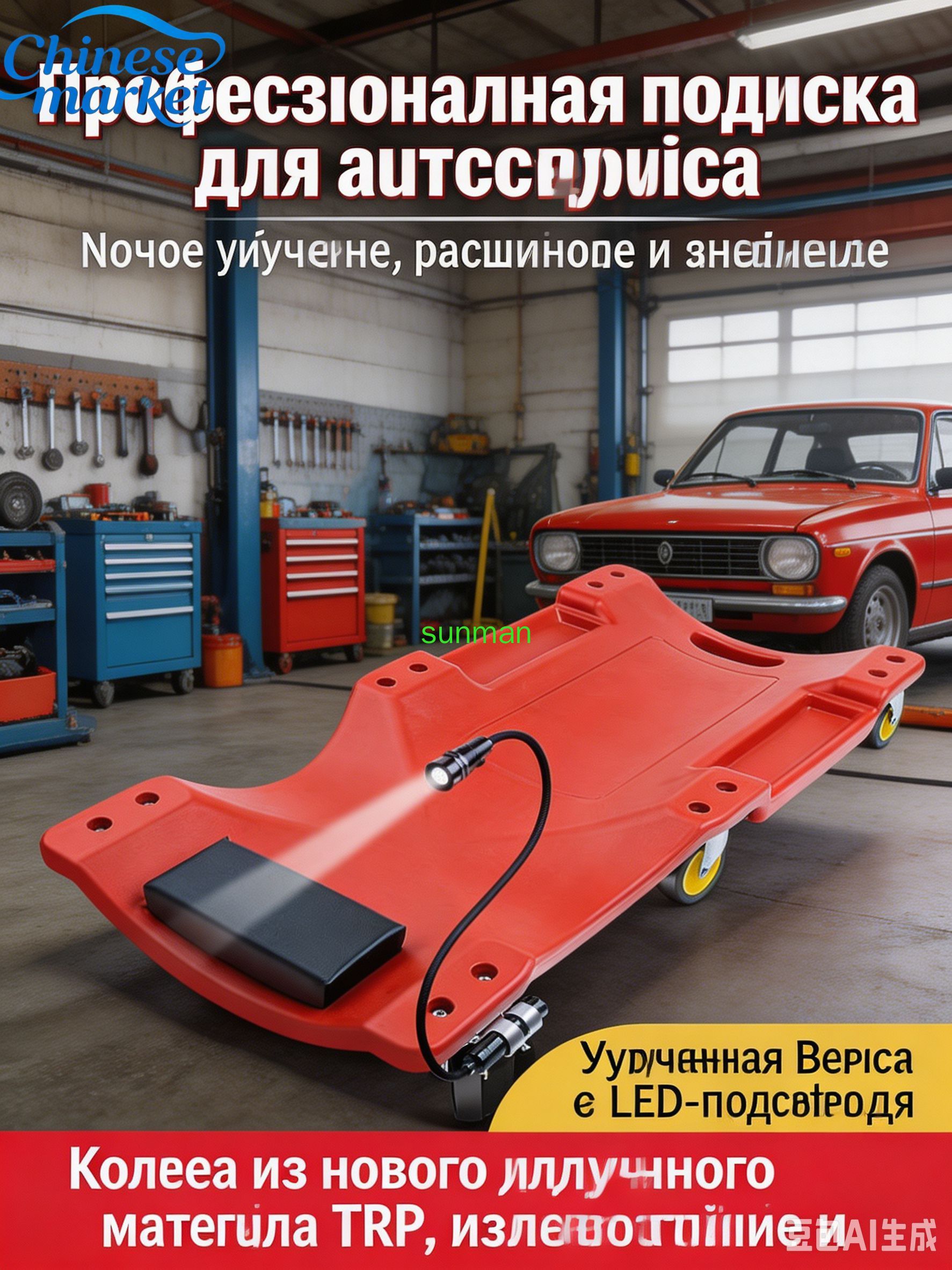 Лежак подкатной для авто с LED, 2000 кгРынок Китая