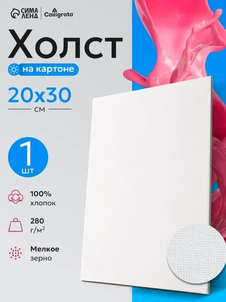 Холст для рисования на картоне, 20х30 см
