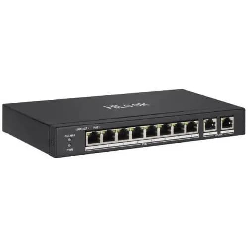 HILOOK NS-0310P-60(B), 8 портов, мегабит, PoE 60 Вт, 2 порта гигабитного восходящего канала, дальность действия 250 метров, неуправляемый, настольный коммутатор.