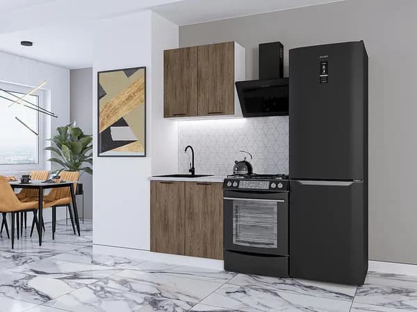 Кухня Флэт-03, цвет фасада Brown Casella Oak 2S, цвет каркаса Белый, 2140*800*600 (В*Ш*Г) мм
