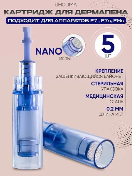Картридж для дермапен F7 F7s F10 F8s long NANO (синий) длинный UNK2-5 шт