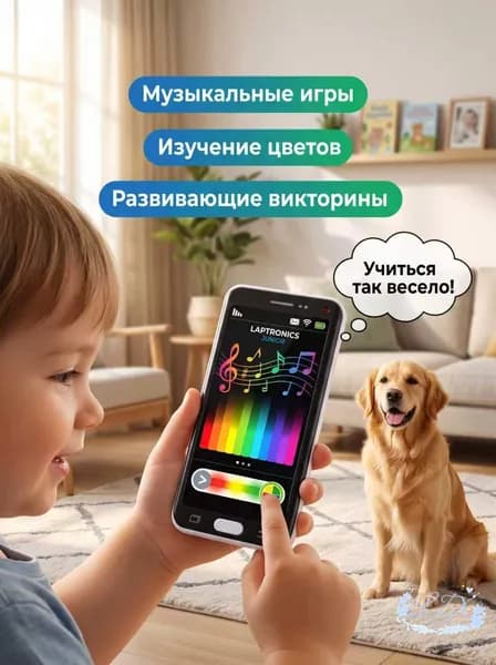Детский игровой телефон развивающий, обучающий смартфон-игрушка для малышей от 2 лет, игрушка для изучения цифр, звуков и букв