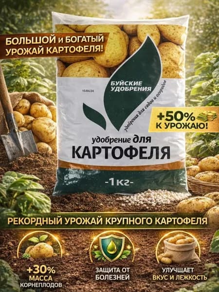 Удобрение для картофеля 1 кг универсальное КАРТОФЕЛЬНОЕ Весеннее перед посадкой для огорода Комплексное минеральное гранулы Буйское