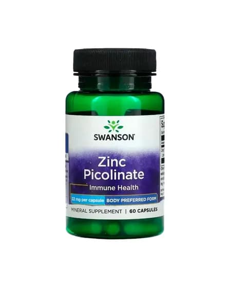 Пиколинат цинка 22мг Swanson Zinc Picolinate, 60 капсул / Поддержка зрения и иммунитета / Для клеточного обмена, мышечной функции и обновления тканей, мужчин и женщин