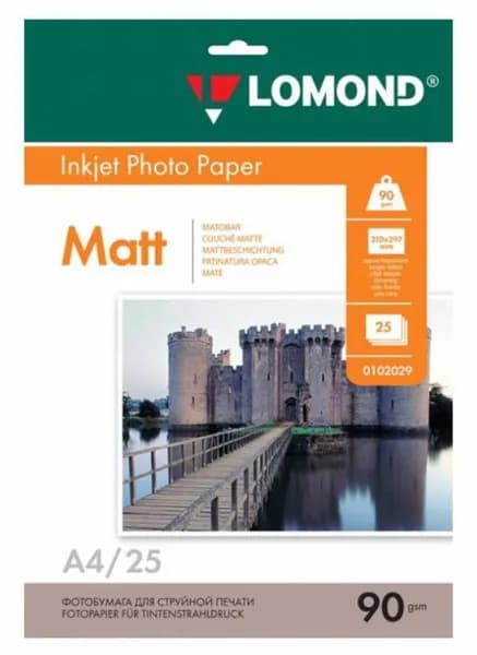 Фотобумага LOMOND Односторонняя Матовая, 90г/м2, A4 (21X29,7см)/25л. для струйной печати. , 0102029