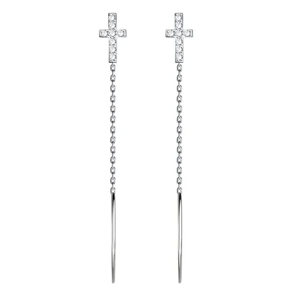 Серьги-кресты из белого золота DIAMANT-ONLINE с фианитом 585 пробы