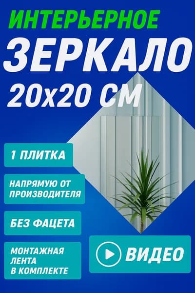 Зеркало настенное, 20 см х 20 см, 1 шт