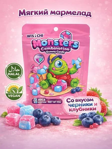 Мармелад жевательный со вкусом клубники и черники 50г