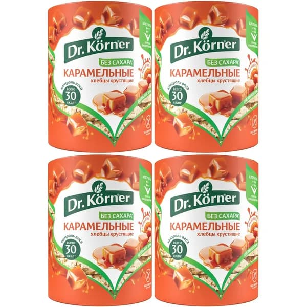Хлебцы кукурузно-рисовые Dr.Korner хрустящие карамельные 90 г, набор: 4 штуки