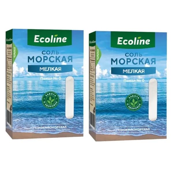 Эколайн Соль пищевая, морская натуральная, помол №0, 1 кг, 2 шт