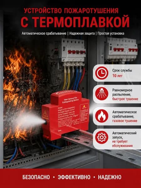 Автономная установка аэрозольного пожаротушения, автоматический термостикер для электрощитов, шкафов ИБП и автомобилей, крепление на DIN-рейку, термоактивирующийся