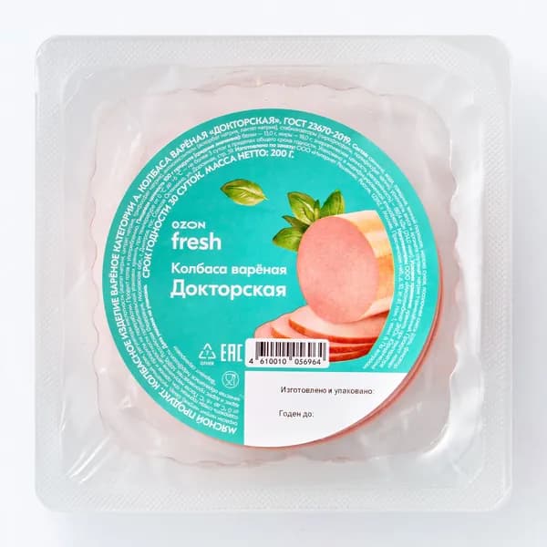 Колбаса вареная Докторская 200 г, Ozon fresh, нарезка