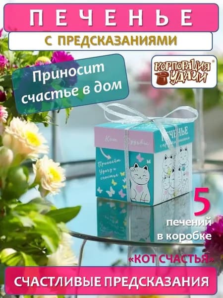 Печенье с предсказаниями "Кот счастья", 5 штук, 35 г, Корпорация удачи