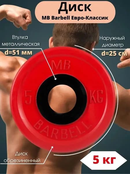 Диск/блин для штанги и гантелей MB Barbell Евро-Классик 5 кг (D 51мм)