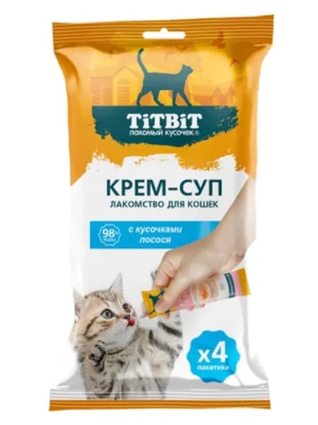 Titbit Лакомство крем-суп с кусочками Лосося 4шт х 10г