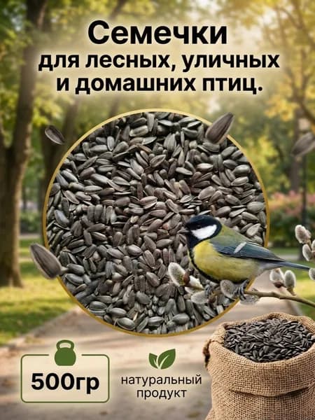 Корм для птиц "Семена подсолнечника сырые, неочищенные", 500г