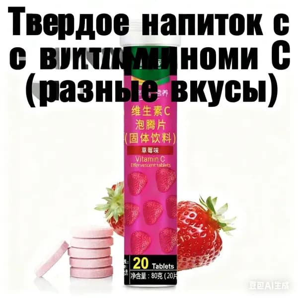 Эффервецентные таблетки с витамином CТвердое напиток 12 фруктовых вкусовБыстрорастворимый и полезный