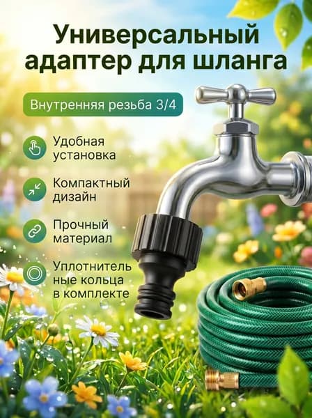 Адаптер для шланга 3/4 на кран, штуцер для подключения шланга, переходник на водопроводный кран