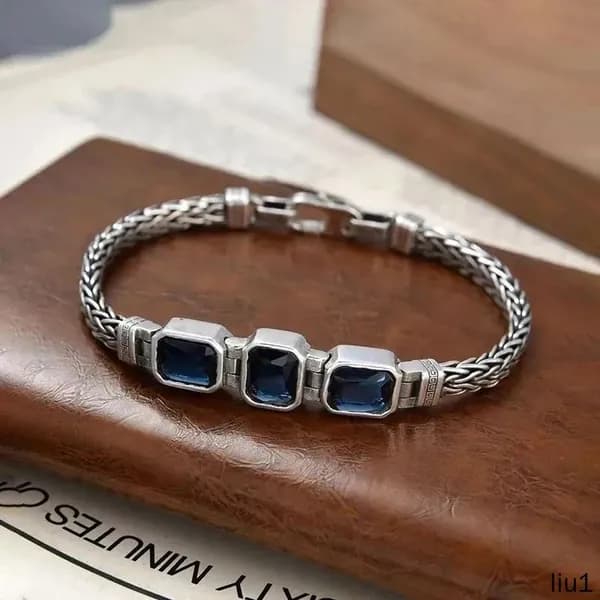 Серебряный винтажный браслет для пары, 22 см, плетеная цепочка