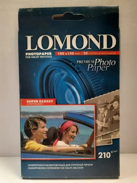 Фотобумага для печати на струйном принтере LOMOND формат А6, 210 г/м2, 20 листов в пачке, односторонняя суперглянцевая 1101109.