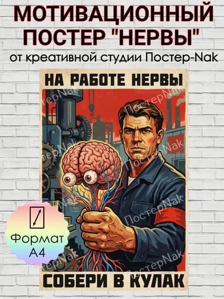 ПЛАКАТ-МОТИВАТОР "Нервы в кулак" на премиальной фотобумаге (размер 21х29,7 см) Формат А4