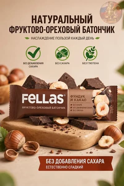 Fellas Батончик с орехами, какао и фундуком 30 г