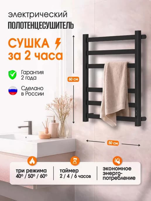 Полотенцесушитель электрический Титан 60х50 черный