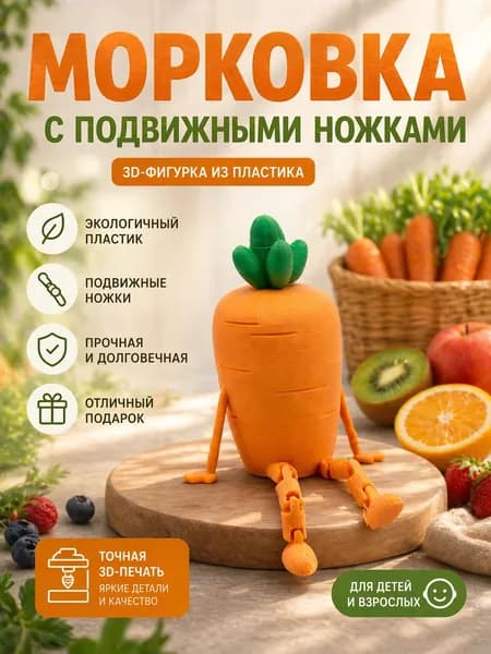 Декоративная фигурка морковка с подвижными ножками, 3D-печать, PLA пластик, 1 шт.