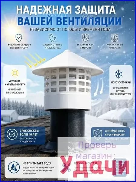 грибок на трубу 110, колпак на трубу кровельный пластиковый, дефлектор и зонт на выход канализации, аэратор для крыши и септика
