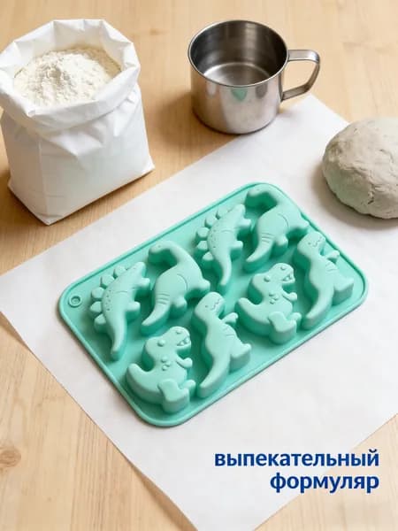Силиконовая форма 8 маленьких динозавров для выпечки, конфет и творчества