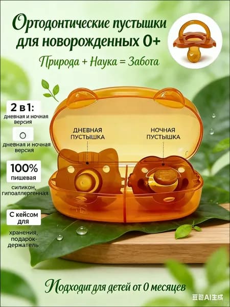 Пустышка силиконовая для новорожденных (день+ночь), 2 шт.