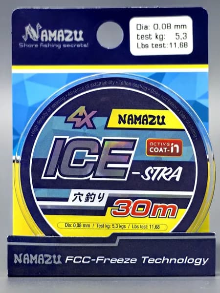Шнур плетеный Namazu "Ice-Stra" 4Х, L-30 м, d-0,08 мм, test-5,3 кг, белый / нить для бисера