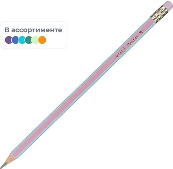 Карандаш чернографитный HB с ластиком Attache Meridian заточенный трехгранный