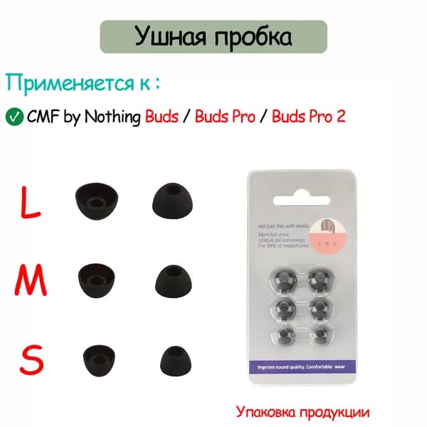 3 пара силиконовых ушные заглушки для наушников для CMF by Nothing Buds Pro 2