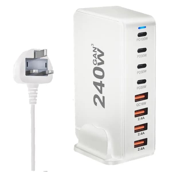 8-портовый USB-хаб для зарядки 240W, Белый - UK