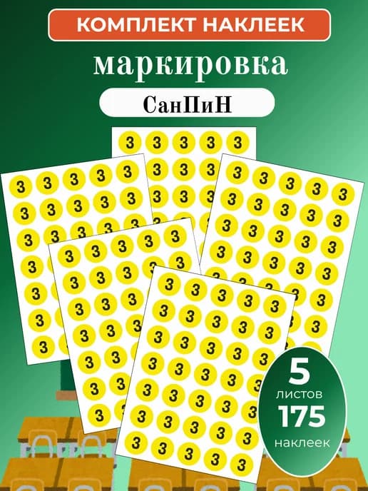 Наклейки, маркировка для садика на мебель круглая с цифрами
