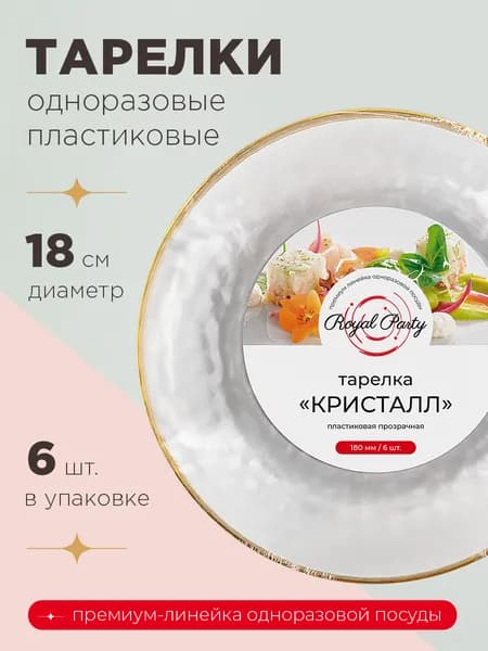 Тарелка пластиковая, Кристалл, 18 см, 6 шт. Royal Party