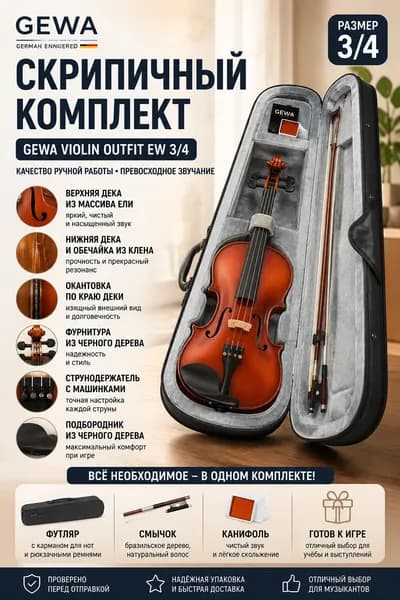 Скрипка Gewa Violin Outfit EW 3/4 кейс и смычок в комплекте